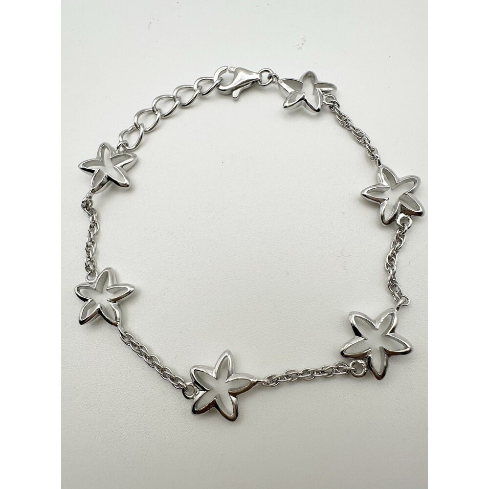 925 Sterling Silver Hollow Star Charm Bracelet 6.75”
